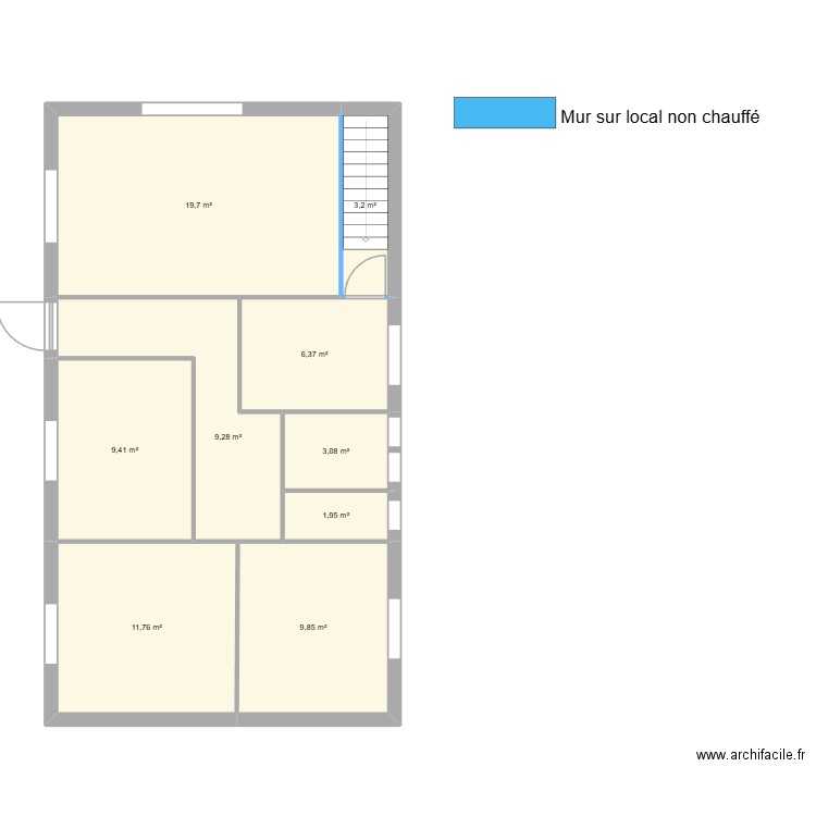 pavan. Plan de 9 pièces et 75 m2