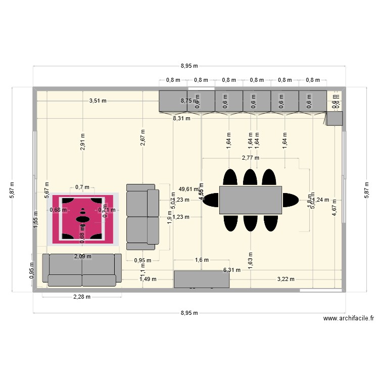 plan salle. Plan de 1 pièce et 50 m2