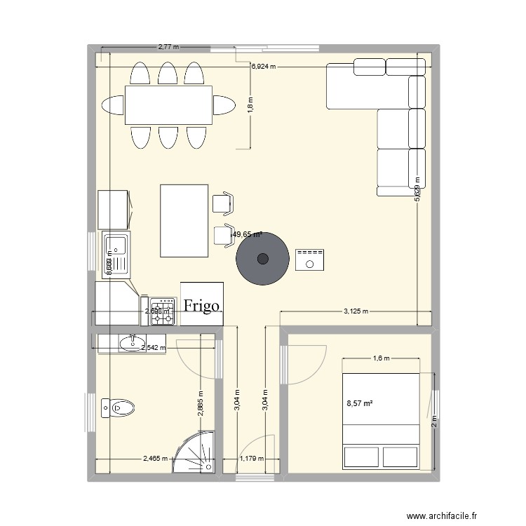 TEST. Plan de 2 pièces et 58 m2