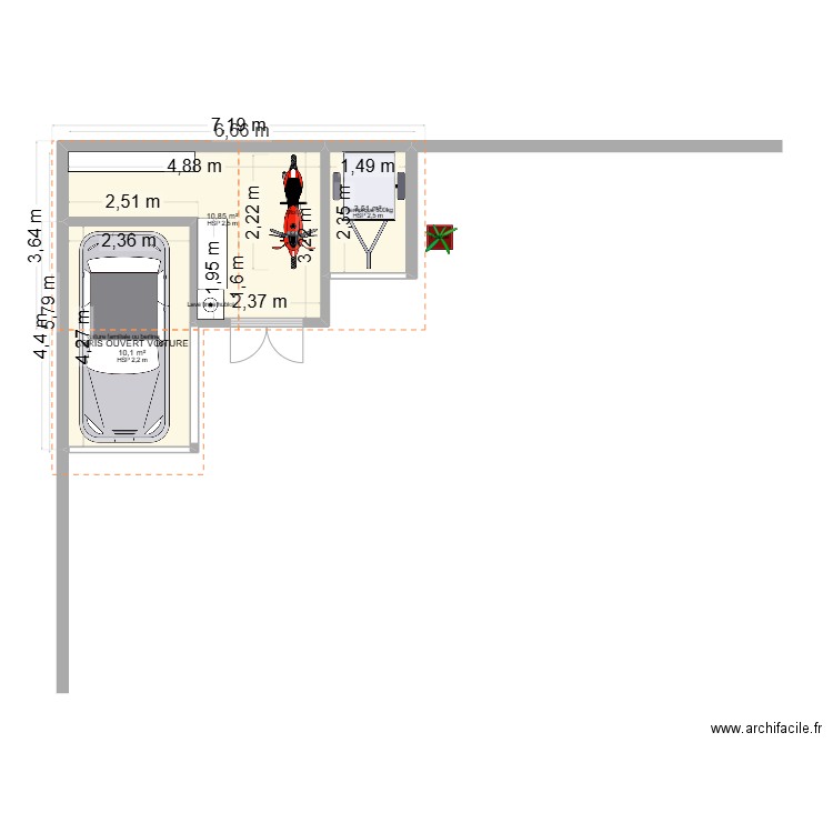 ABRIS VOITURE VUE 2D. Plan de 3 pièces et 24 m2