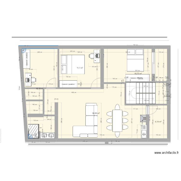 Etage R2. Plan de 12 pièces et 165 m2