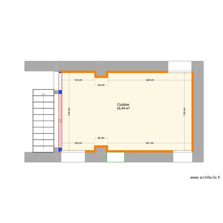 Penanhoat - Projet Cuisine. Plan de 2 pièces et 34 m2