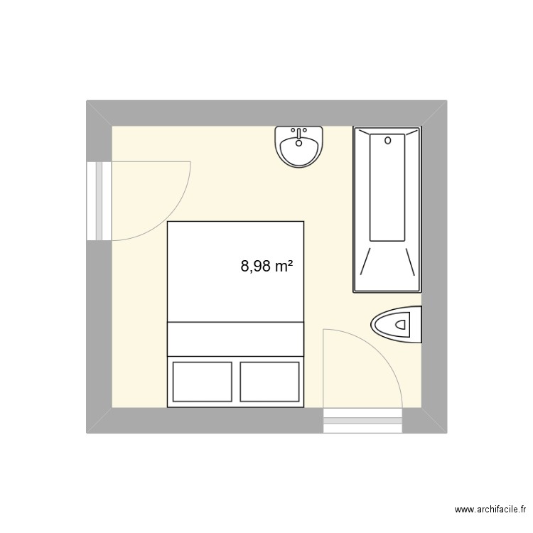 partie chambre. Plan de 1 pièce et 9 m2