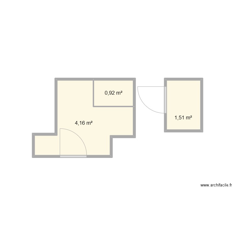 Colette SDB et WC. Plan de 3 pièces et 7 m2