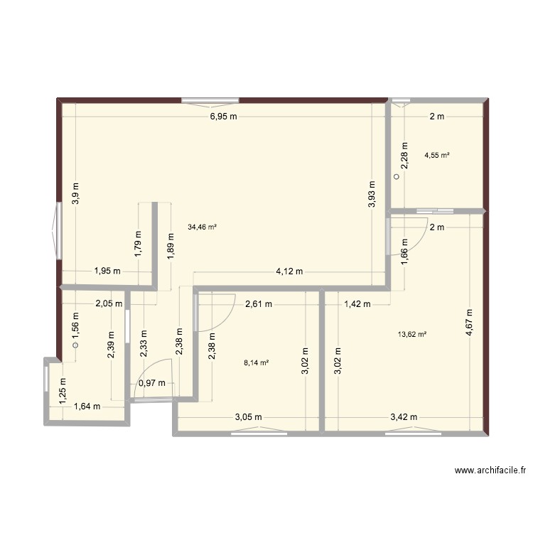 Pénjamo 2. Plan de 4 pièces et 61 m2