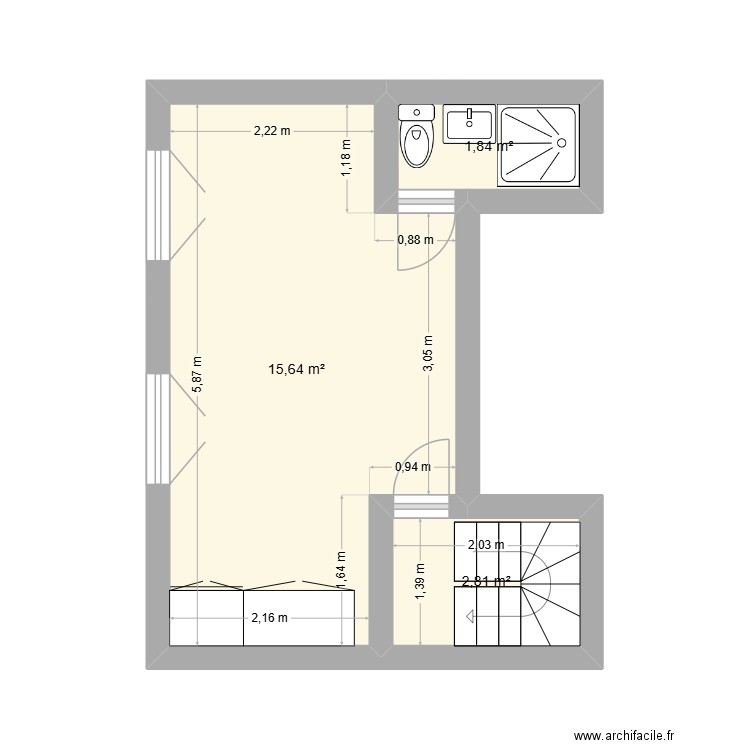 2ème étage Rouget de l'isle. Plan de 3 pièces et 20 m2