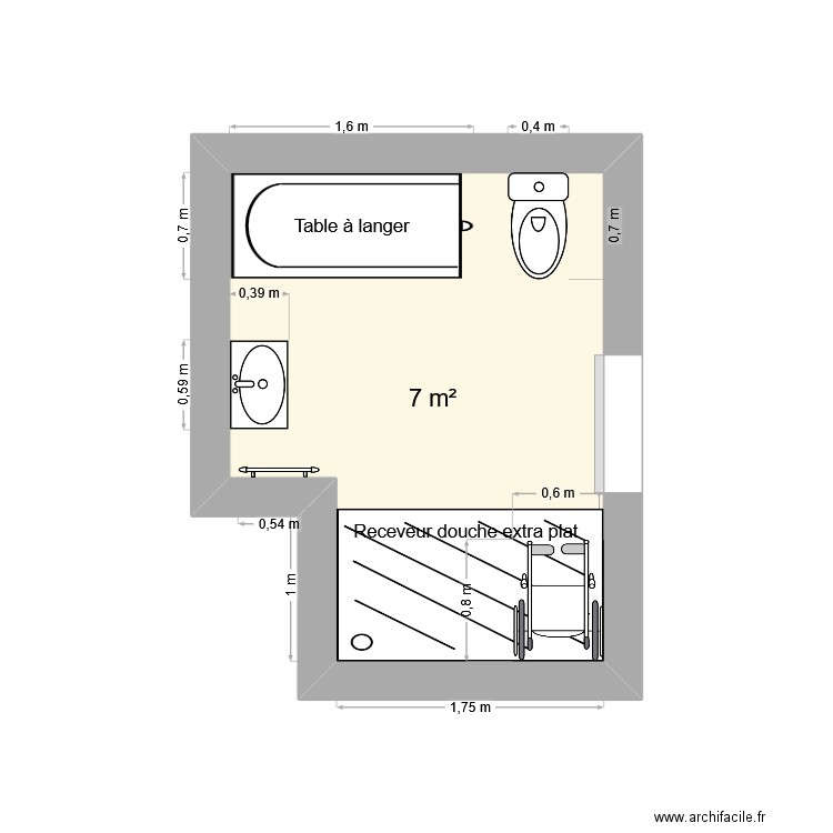 SDB Ismaël. Plan de 1 pièce et 7 m2