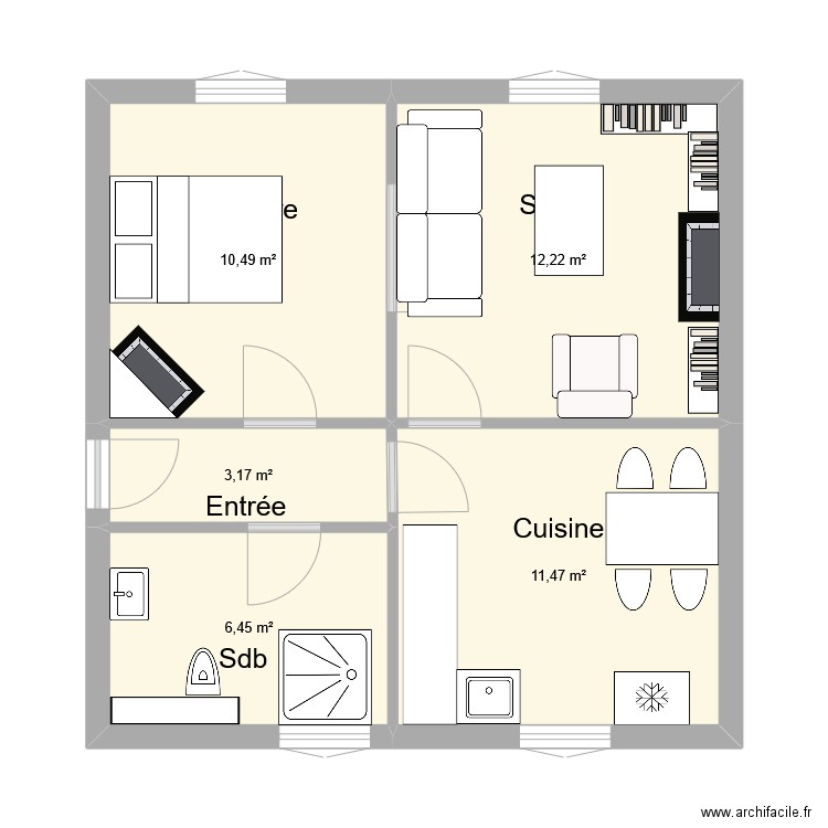 Appart Pauline V0. Plan de 5 pièces et 44 m2