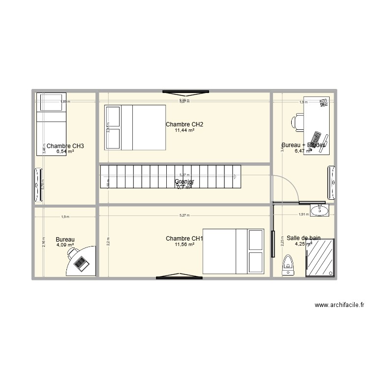 Chambres_Grenier Projet 3. Plan de 8 pièces et 104 m2