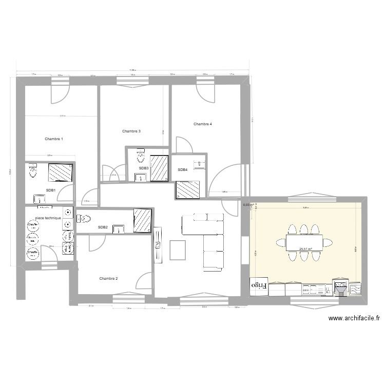 93 BP Rdc Plan de Base 1.3 Fred. Plan de 2 pièces et 26 m2
