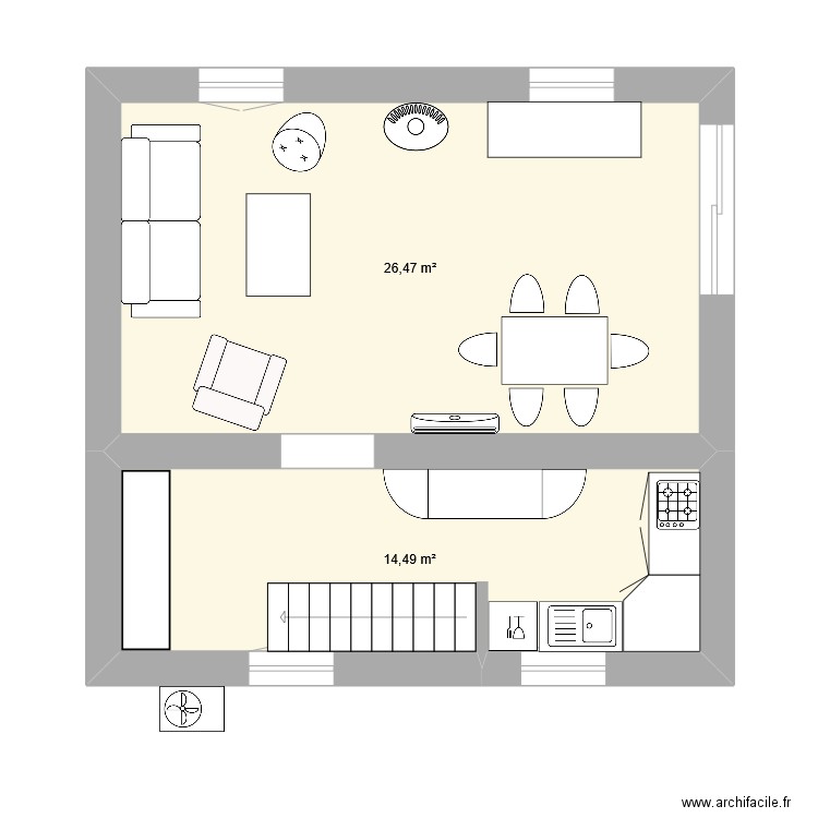 Bergerie Étage. Plan de 2 pièces et 41 m2