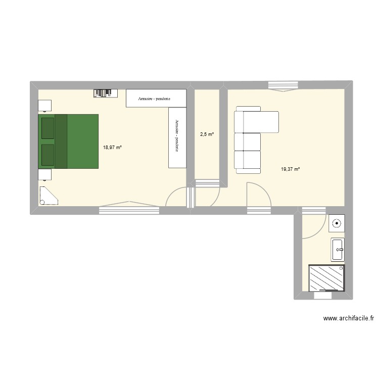 maison chloé. Plan de 3 pièces et 41 m2