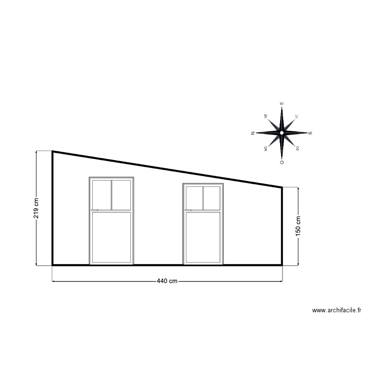 DP4 plan facade remise face ouest avant projet. Plan de 1 pièce et 8 m2