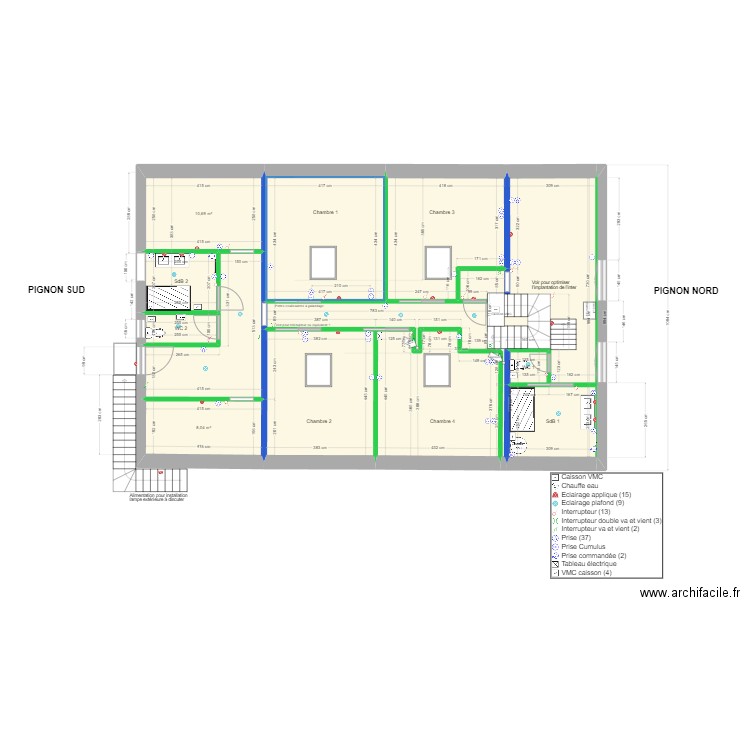 Plan implantation R+1 V3 Variante cloison CH4. Plan de 0 pièce et 0 m2