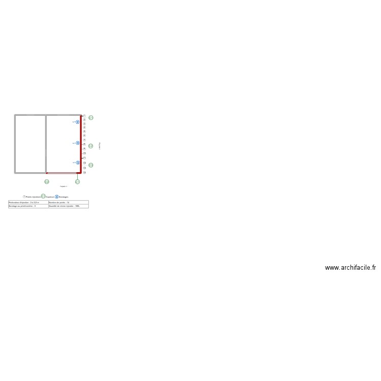 Landois. Plan de 2 pièces et 55 m2