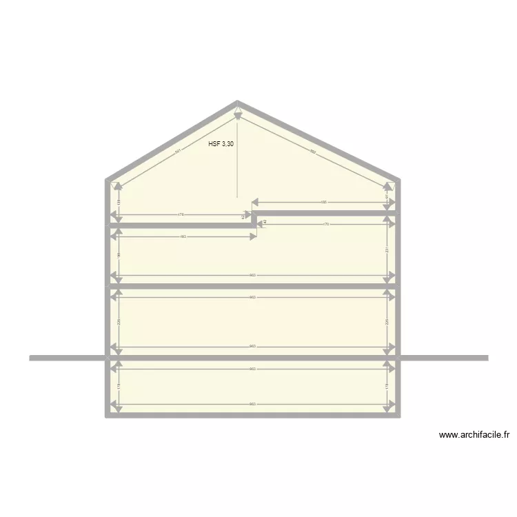 Mod&egrave;le coupe Cave rez 1e grenier avec diff hsp. Plan de 