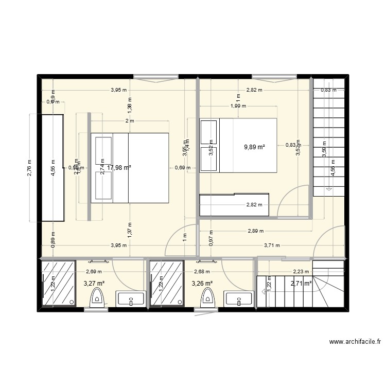 VILLEMOMBLE R+1 EXE. Plan de 6 pièces et 44 m2