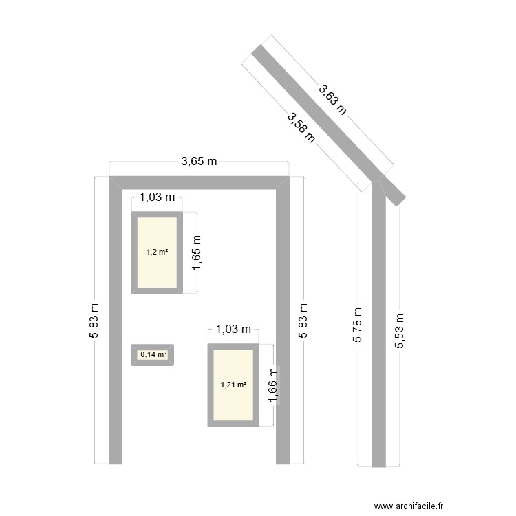BERIOT. Plan de 3 pièces et 3 m2