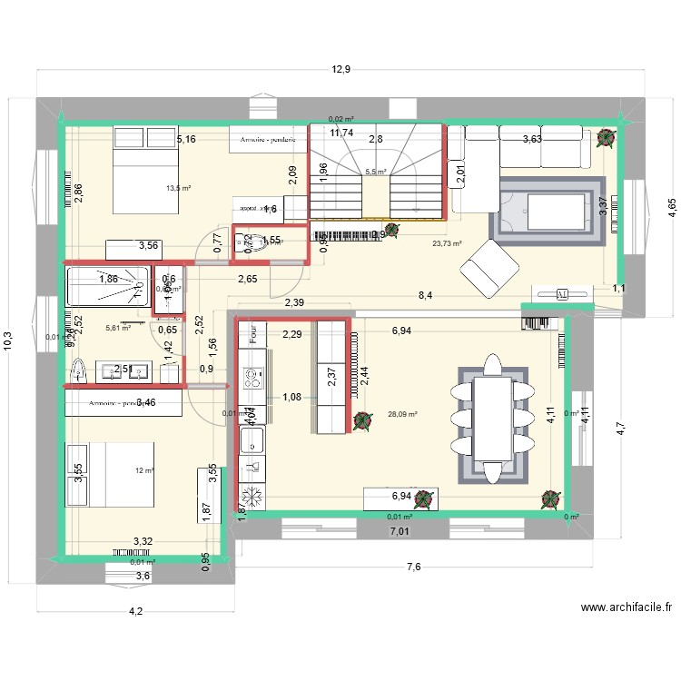 Maison_Chico_Jojo_6. Plan de 15 pièces et 90 m2