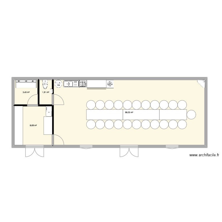 local chase. Plan de 4 pièces et 72 m2