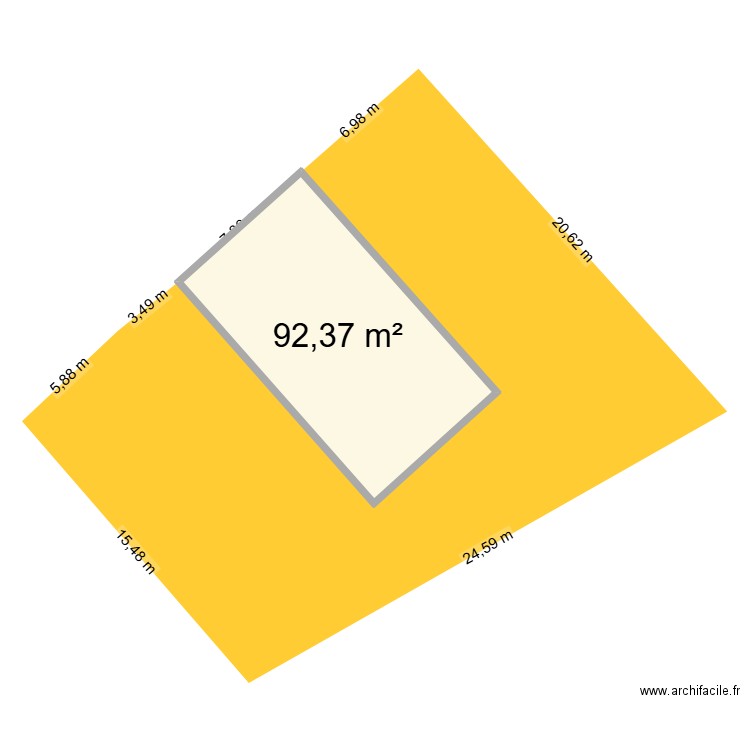 plan cadastral avec cotes. Plan de 1 pièce et 92 m2