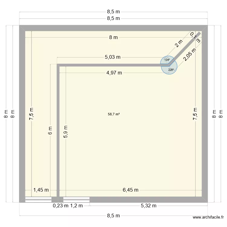 Jardin formhigu&egrave;res simple. Plan de 1  et 59 m²