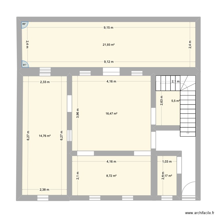 RDC Riad. Plan de 6 pièces et 70 m2
