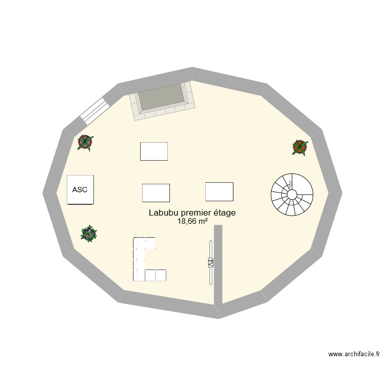 labubu. Plan de 1 pièce et 19 m2