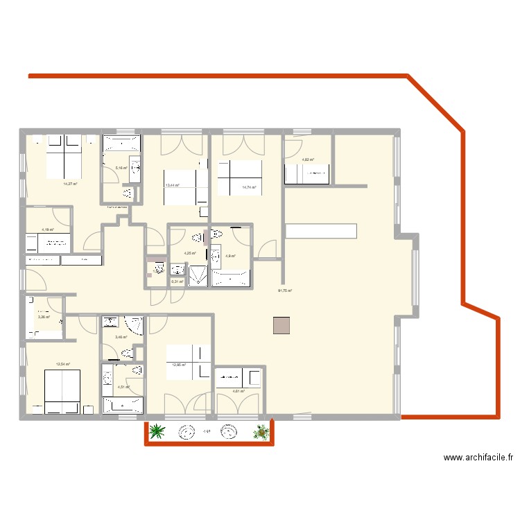 Virolet. Plan de 17 pièces et 200 m2