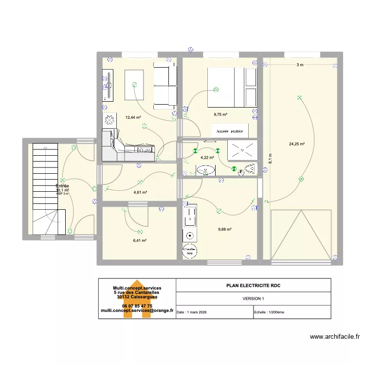 RIBIERE ELECTRICITE RDC. Plan de 8 pièces et 82 m²