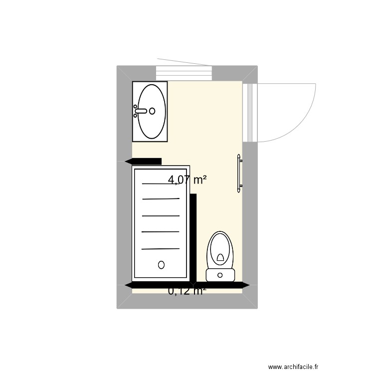 SDB bureau Viri. Plan de 2 pièces et 4 m2