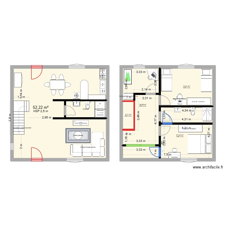 8x8. Plan de 6 pièces et 110 m2