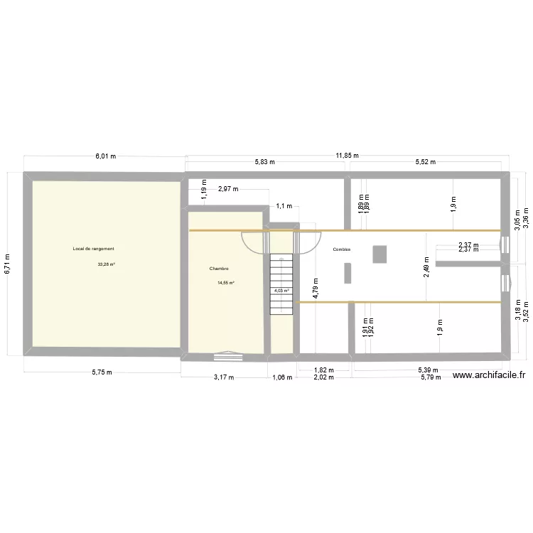 &eacute;tage avant. Plan de 3  et 52 m²