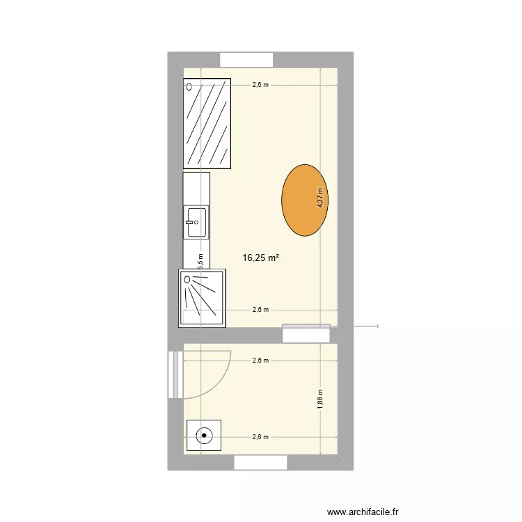 Plan1. Plan de 1 pièce et 16 m²