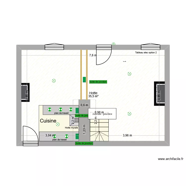 HOTEL AU BEGIN version tableau option 2. Plan de 1  et 36 m²