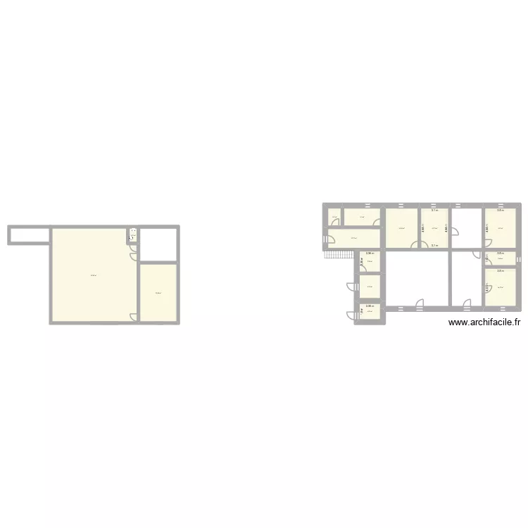 Les quillats. Plan de 14  et 227 m²