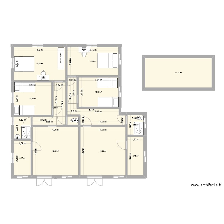 plan coté nkok. Plan de 14 pièces et 137 m2