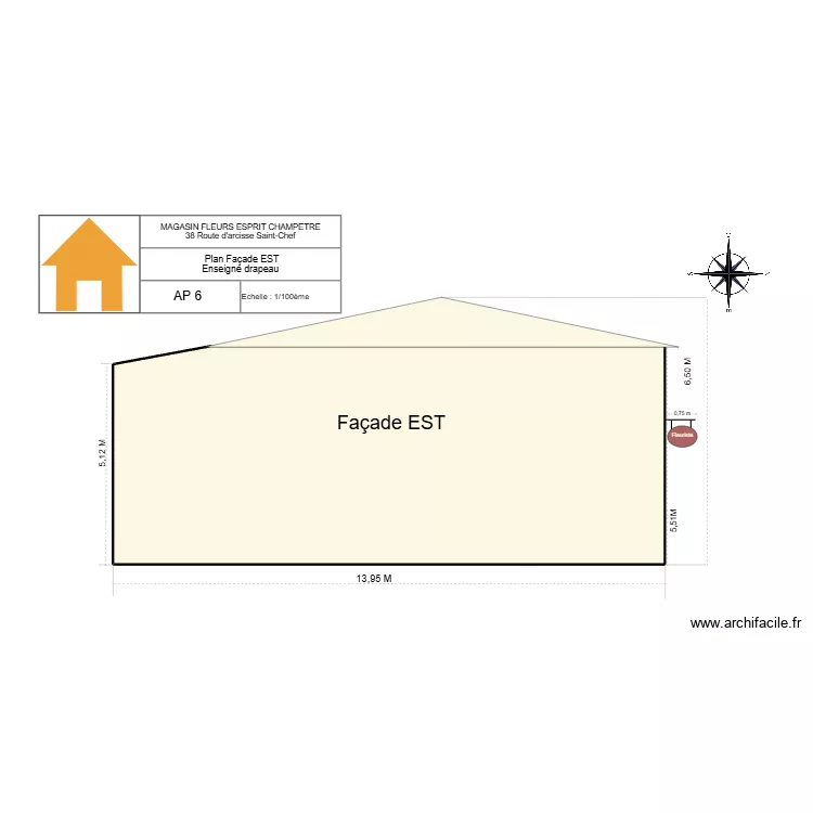 AP 6 Enseigne drapeau ovale. Plan de 1  et 76 m²