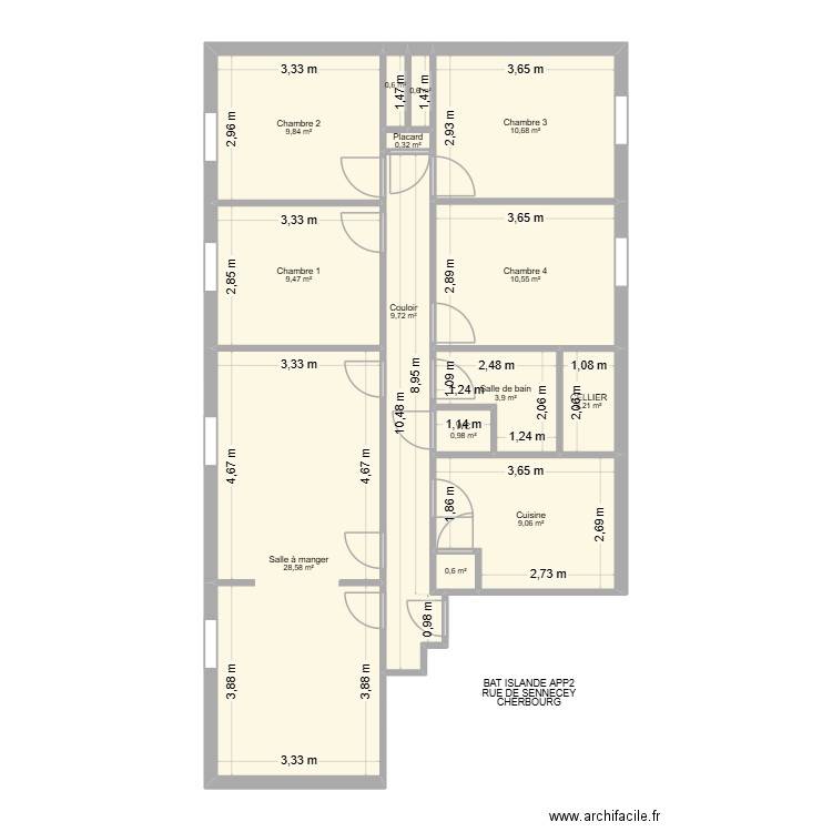 BAT ISLANDE APP2. Plan de 14 pièces et 97 m2