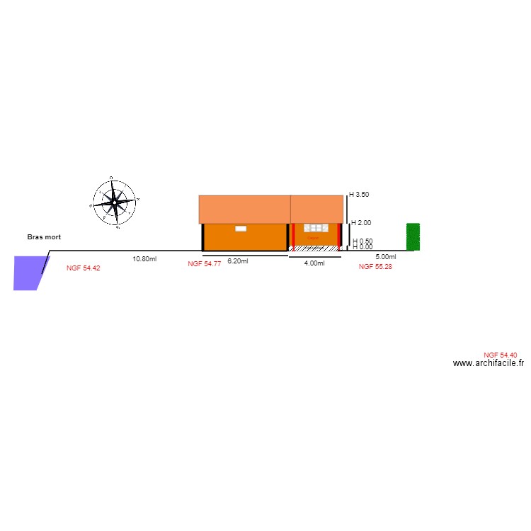 Facade  plan en coupe coté EST. Plan de 0 pièce et 0 m2