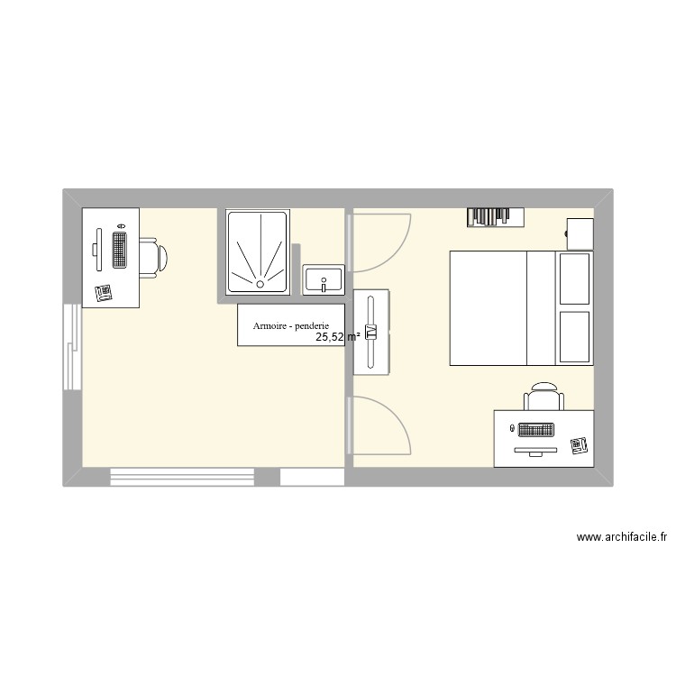 CHAMBRE P. Plan de 1 pièce et 26 m2