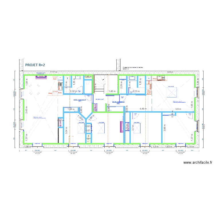 LECLOS CLOISONS R+2. Plan de 2 pièces et 1 m2