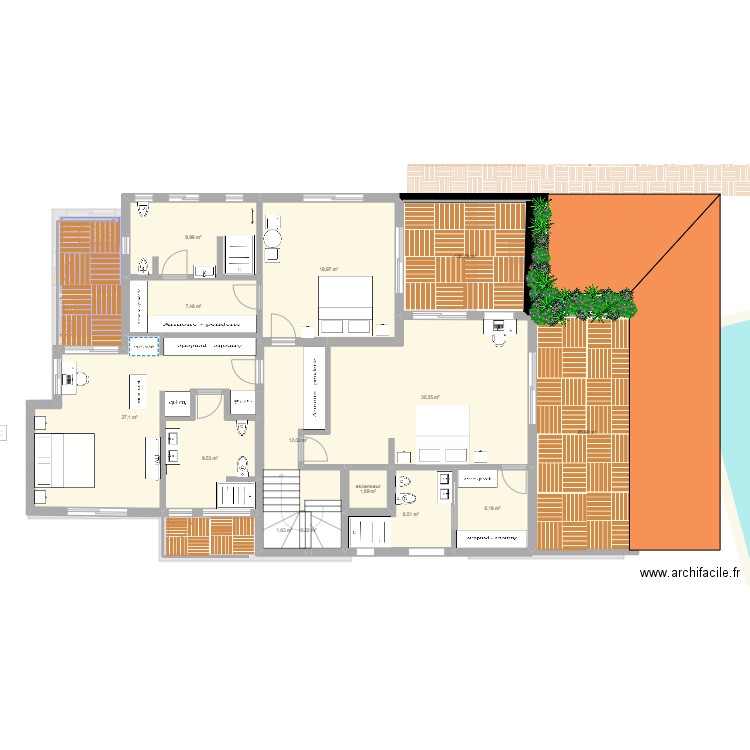 Amina et Mohamed vv. Plan de 24 pièces et 348 m2