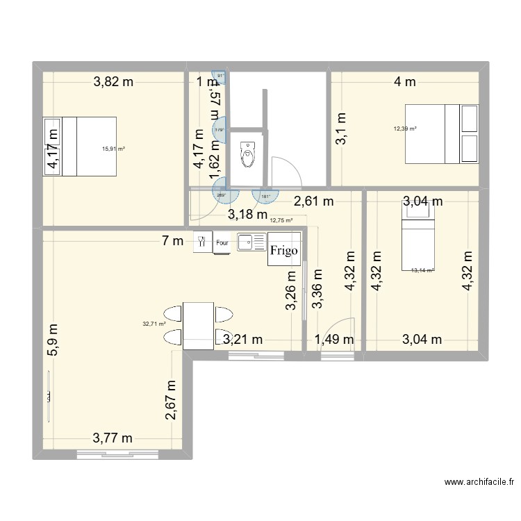 pavillon  1. Plan de 5 pièces et 87 m2