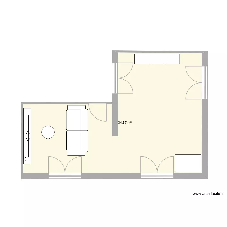 salon sam. Plan de 1  et 34 m²