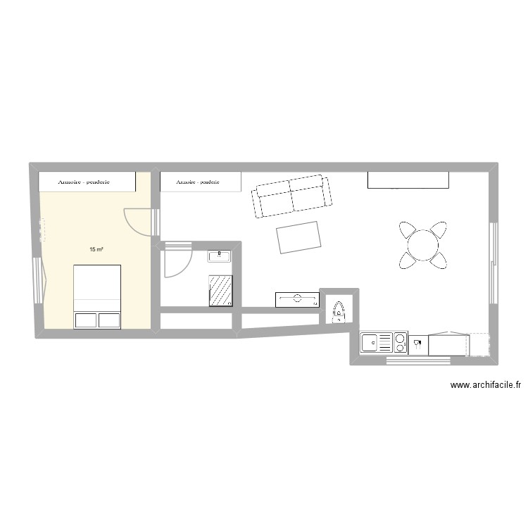 saugon. Plan de 1 pièce et 15 m2