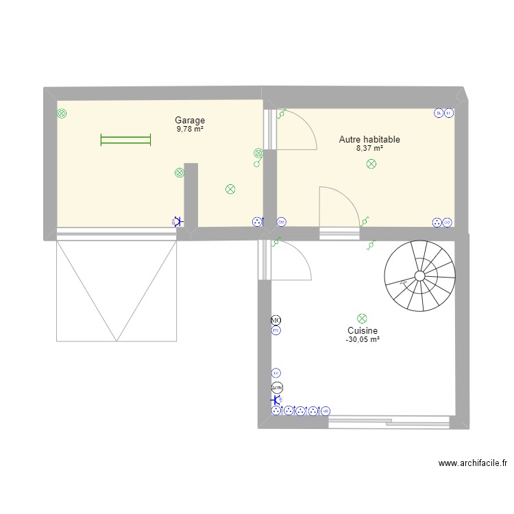 exo pieuvre. Plan de 3 pièces et 30 m2