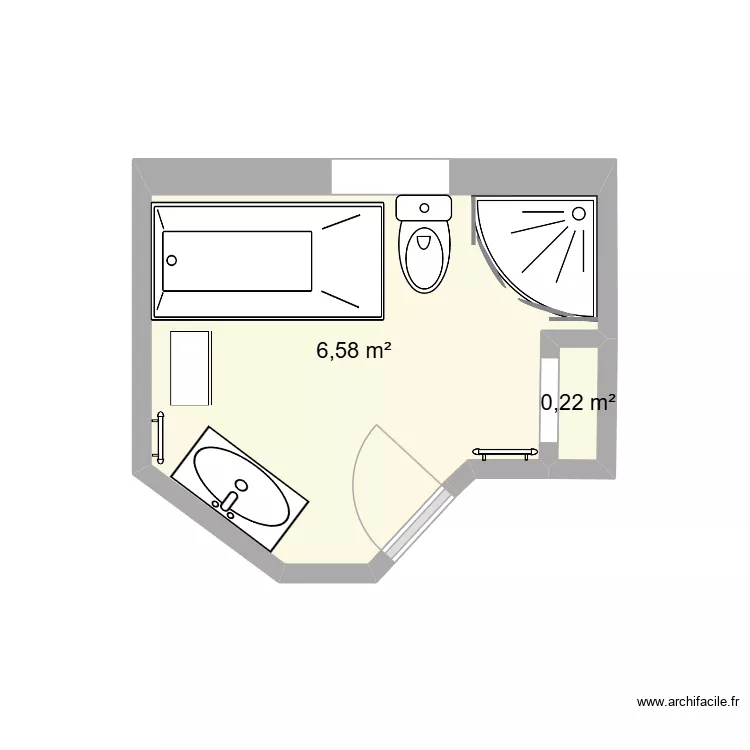 bain. Plan de 2  et 7 m²