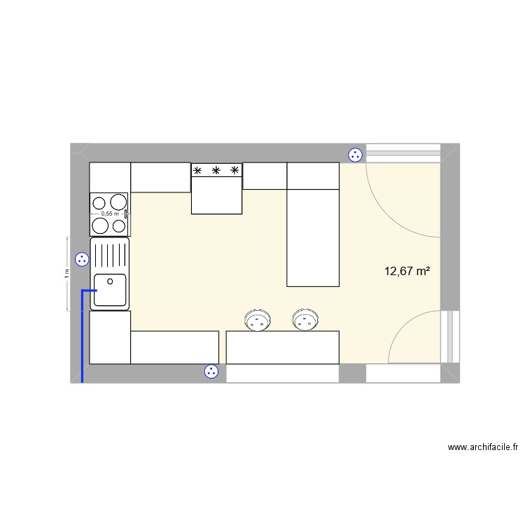 Kitchen Fer. Plan de 1 pièce et 13 m2