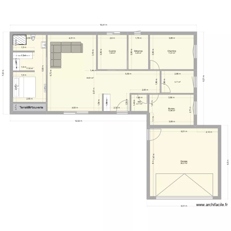 Plan maison en L 105m2. Plan de 10 et 144 m² Plan maison en L 105m2. Plan de 10 et 144 m²